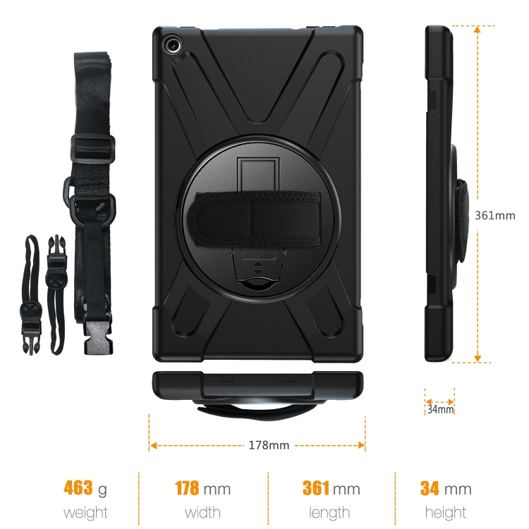 For Amazon Kindle Fire HD10 2019 / 2018 / 2017 Shockproof Colorful Silicone + PC Protective Case with Holder & Hand Strap & Shoulder Strap(Black) - Amazon by buy2fix | Online Shopping UK | buy2fix