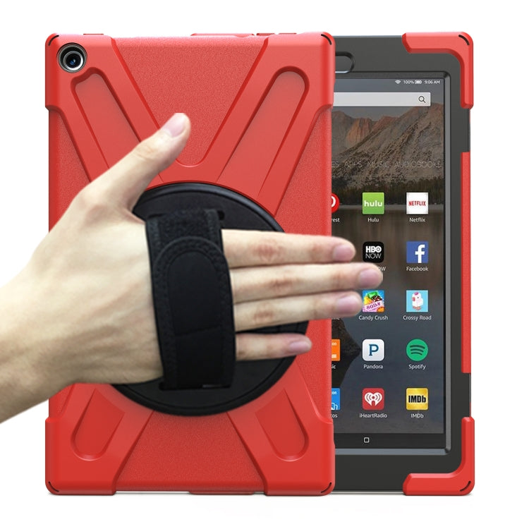 For Amazon Kindle Fire HD10 2019 / 2018 / 2017 Shockproof Colorful Silicone + PC Protective Case with Holder & Hand Strap & Shoulder Strap(Red) - Amazon by buy2fix | Online Shopping UK | buy2fix