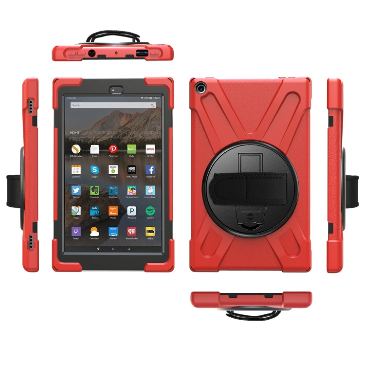 For Amazon Kindle Fire HD10 2019 / 2018 / 2017 Shockproof Colorful Silicone + PC Protective Case with Holder & Hand Strap & Shoulder Strap(Red) - Amazon by buy2fix | Online Shopping UK | buy2fix