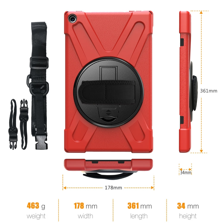 For Amazon Kindle Fire HD10 2019 / 2018 / 2017 Shockproof Colorful Silicone + PC Protective Case with Holder & Hand Strap & Shoulder Strap(Red) - Amazon by buy2fix | Online Shopping UK | buy2fix
