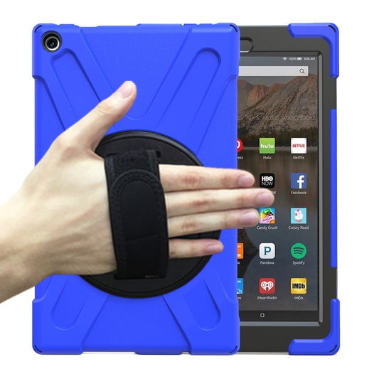 For Amazon Kindle Fire HD10 2019 / 2018 / 2017 Shockproof Colorful Silicone + PC Protective Case with Holder & Hand Strap & Shoulder Strap(Blue) - Amazon by buy2fix | Online Shopping UK | buy2fix