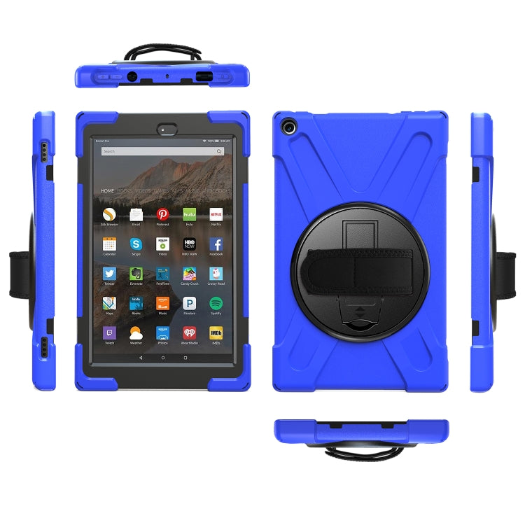 For Amazon Kindle Fire HD10 2019 / 2018 / 2017 Shockproof Colorful Silicone + PC Protective Case with Holder & Hand Strap & Shoulder Strap(Blue) - Amazon by buy2fix | Online Shopping UK | buy2fix