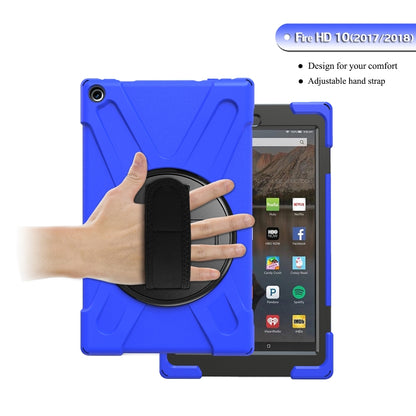 For Amazon Kindle Fire HD10 2019 / 2018 / 2017 Shockproof Colorful Silicone + PC Protective Case with Holder & Hand Strap & Shoulder Strap(Blue) - Amazon by buy2fix | Online Shopping UK | buy2fix