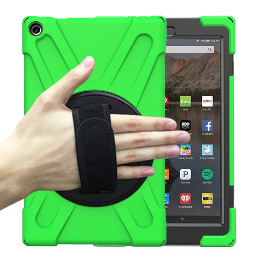 For Amazon Kindle Fire HD10 2019 / 2018 / 2017 Shockproof Colorful Silicone + PC Protective Case with Holder & Hand Strap & Shoulder Strap(Green) - Amazon by buy2fix | Online Shopping UK | buy2fix