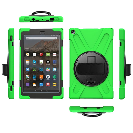 For Amazon Kindle Fire HD10 2019 / 2018 / 2017 Shockproof Colorful Silicone + PC Protective Case with Holder & Hand Strap & Shoulder Strap(Green) - Amazon by buy2fix | Online Shopping UK | buy2fix