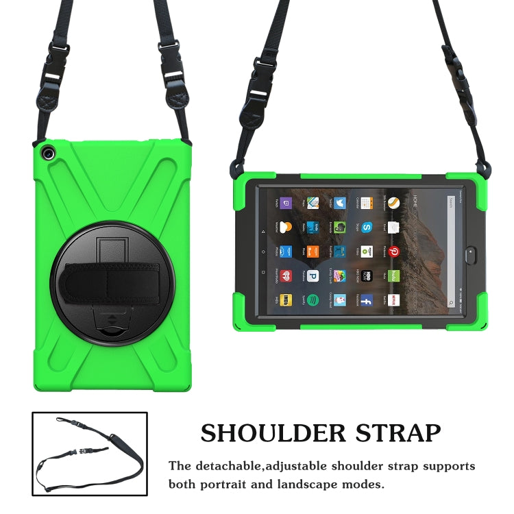 For Amazon Kindle Fire HD10 2019 / 2018 / 2017 Shockproof Colorful Silicone + PC Protective Case with Holder & Hand Strap & Shoulder Strap(Green) - Amazon by buy2fix | Online Shopping UK | buy2fix