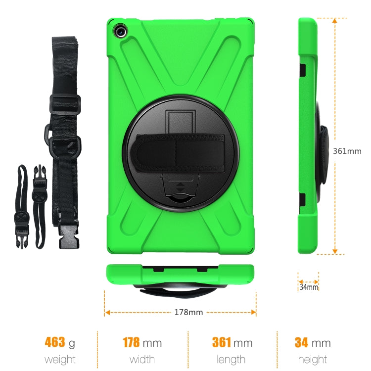 For Amazon Kindle Fire HD10 2019 / 2018 / 2017 Shockproof Colorful Silicone + PC Protective Case with Holder & Hand Strap & Shoulder Strap(Green) - Amazon by buy2fix | Online Shopping UK | buy2fix