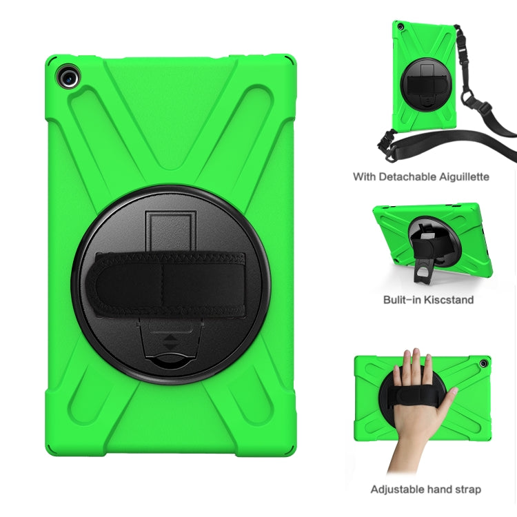 For Amazon Kindle Fire HD10 2019 / 2018 / 2017 Shockproof Colorful Silicone + PC Protective Case with Holder & Hand Strap & Shoulder Strap(Green) - Amazon by buy2fix | Online Shopping UK | buy2fix