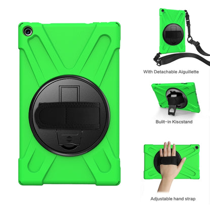For Amazon Kindle Fire HD10 2019 / 2018 / 2017 Shockproof Colorful Silicone + PC Protective Case with Holder & Hand Strap & Shoulder Strap(Green) - Amazon by buy2fix | Online Shopping UK | buy2fix