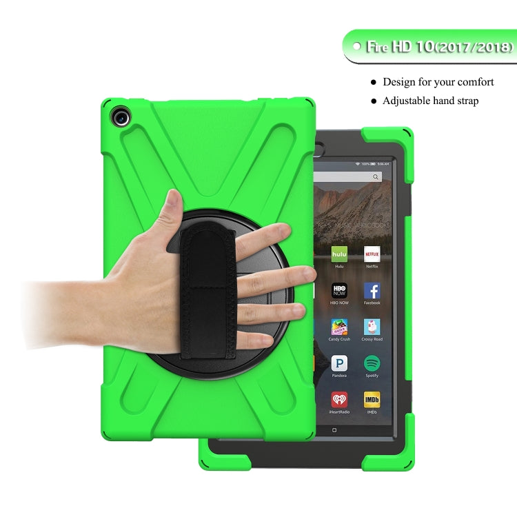 For Amazon Kindle Fire HD10 2019 / 2018 / 2017 Shockproof Colorful Silicone + PC Protective Case with Holder & Hand Strap & Shoulder Strap(Green) - Amazon by buy2fix | Online Shopping UK | buy2fix