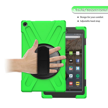 For Amazon Kindle Fire HD10 2019 / 2018 / 2017 Shockproof Colorful Silicone + PC Protective Case with Holder & Hand Strap & Shoulder Strap(Green) - Amazon by buy2fix | Online Shopping UK | buy2fix