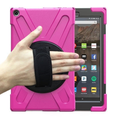 For Amazon Kindle Fire HD10 2019 / 2018 / 2017 Shockproof Colorful Silicone + PC Protective Case with Holder & Hand Strap & Shoulder Strap(Rose Red) - Amazon by buy2fix | Online Shopping UK | buy2fix