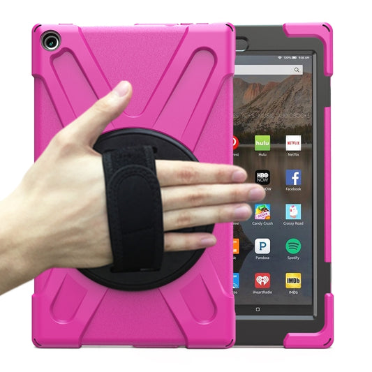 For Amazon Kindle Fire HD10 2019 / 2018 / 2017 Shockproof Colorful Silicone + PC Protective Case with Holder & Hand Strap & Shoulder Strap(Rose Red) - Amazon by buy2fix | Online Shopping UK | buy2fix