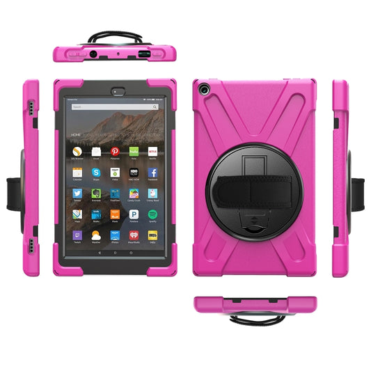 For Amazon Kindle Fire HD10 2019 / 2018 / 2017 Shockproof Colorful Silicone + PC Protective Case with Holder & Hand Strap & Shoulder Strap(Rose Red) - Amazon by buy2fix | Online Shopping UK | buy2fix