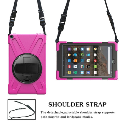 For Amazon Kindle Fire HD10 2019 / 2018 / 2017 Shockproof Colorful Silicone + PC Protective Case with Holder & Hand Strap & Shoulder Strap(Rose Red) - Amazon by buy2fix | Online Shopping UK | buy2fix
