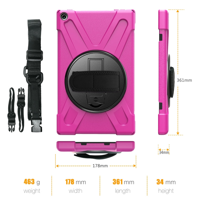 For Amazon Kindle Fire HD10 2019 / 2018 / 2017 Shockproof Colorful Silicone + PC Protective Case with Holder & Hand Strap & Shoulder Strap(Rose Red) - Amazon by buy2fix | Online Shopping UK | buy2fix