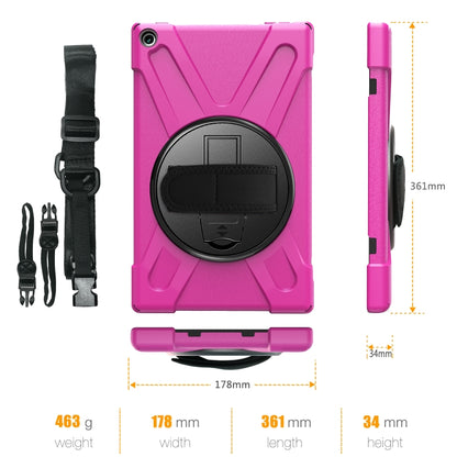 For Amazon Kindle Fire HD10 2019 / 2018 / 2017 Shockproof Colorful Silicone + PC Protective Case with Holder & Hand Strap & Shoulder Strap(Rose Red) - Amazon by buy2fix | Online Shopping UK | buy2fix