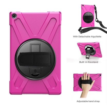 For Amazon Kindle Fire HD10 2019 / 2018 / 2017 Shockproof Colorful Silicone + PC Protective Case with Holder & Hand Strap & Shoulder Strap(Rose Red) - Amazon by buy2fix | Online Shopping UK | buy2fix