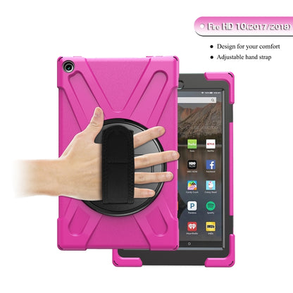 For Amazon Kindle Fire HD10 2019 / 2018 / 2017 Shockproof Colorful Silicone + PC Protective Case with Holder & Hand Strap & Shoulder Strap(Rose Red) - Amazon by buy2fix | Online Shopping UK | buy2fix