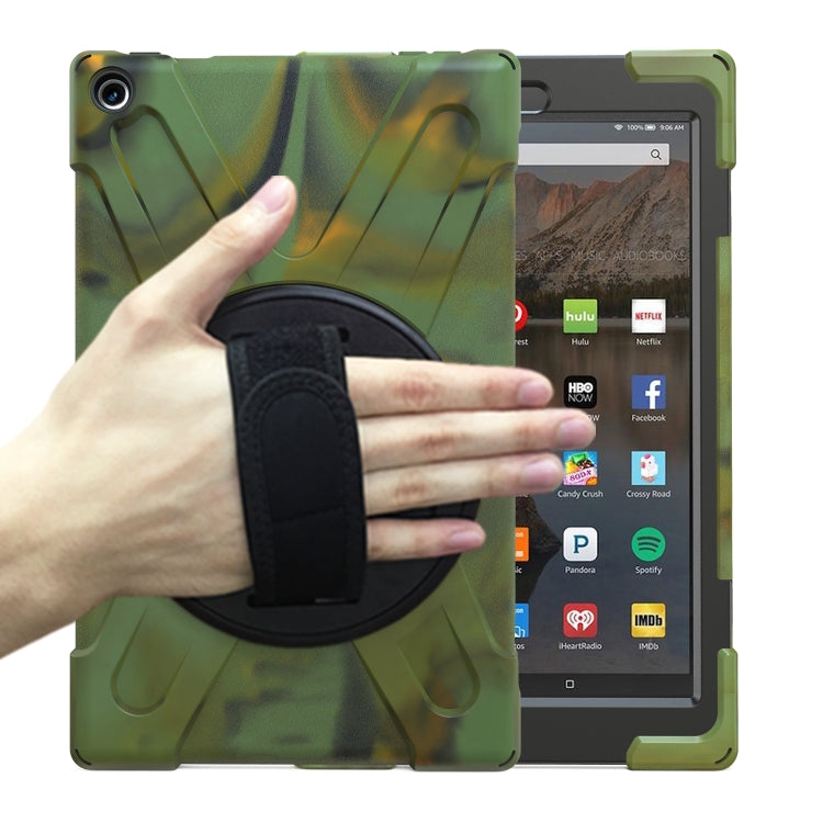 For Amazon Kindle Fire HD10 2019 / 2018 / 2017 Shockproof Colorful Silicone + PC Protective Case with Holder & Hand Strap & Shoulder Strap(Camouflage) - Amazon by buy2fix | Online Shopping UK | buy2fix