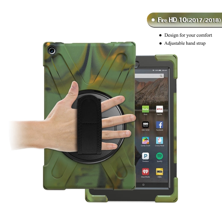 For Amazon Kindle Fire HD10 2019 / 2018 / 2017 Shockproof Colorful Silicone + PC Protective Case with Holder & Hand Strap & Shoulder Strap(Camouflage) - Amazon by buy2fix | Online Shopping UK | buy2fix