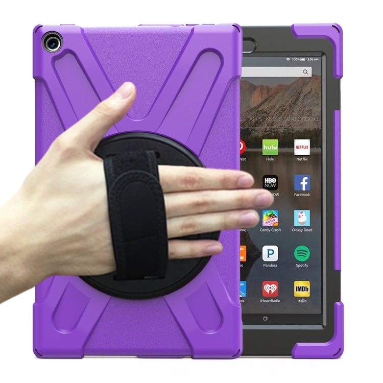 For Amazon Kindle Fire HD10 2019 / 2018 / 2017 Shockproof Colorful Silicone + PC Protective Case with Holder & Hand Strap & Shoulder Strap(Purple) - Amazon by buy2fix | Online Shopping UK | buy2fix