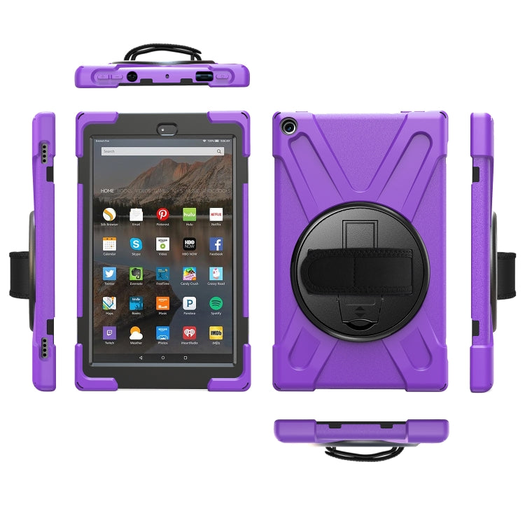 For Amazon Kindle Fire HD10 2019 / 2018 / 2017 Shockproof Colorful Silicone + PC Protective Case with Holder & Hand Strap & Shoulder Strap(Purple) - Amazon by buy2fix | Online Shopping UK | buy2fix