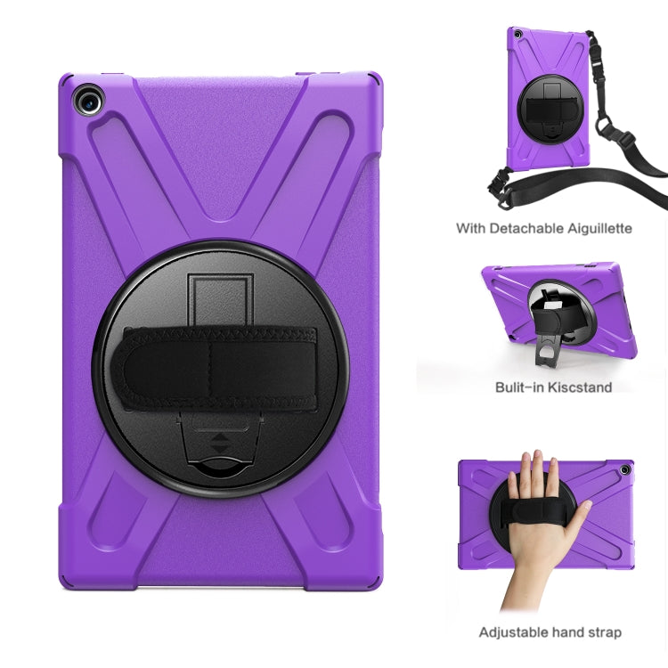 For Amazon Kindle Fire HD10 2019 / 2018 / 2017 Shockproof Colorful Silicone + PC Protective Case with Holder & Hand Strap & Shoulder Strap(Purple) - Amazon by buy2fix | Online Shopping UK | buy2fix