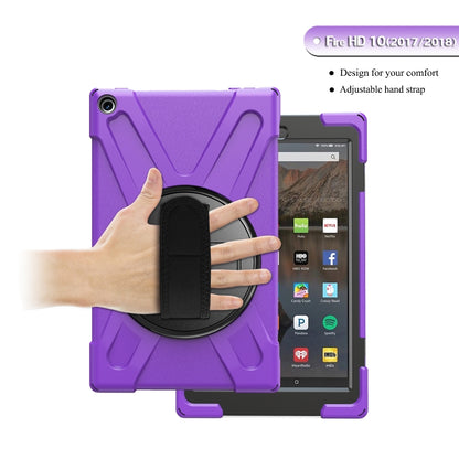 For Amazon Kindle Fire HD10 2019 / 2018 / 2017 Shockproof Colorful Silicone + PC Protective Case with Holder & Hand Strap & Shoulder Strap(Purple) - Amazon by buy2fix | Online Shopping UK | buy2fix