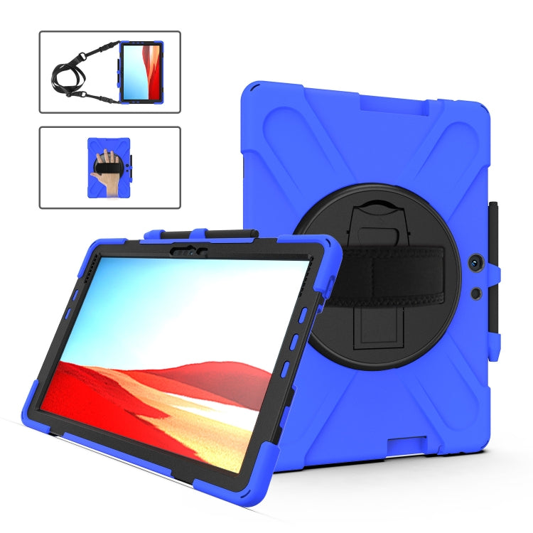 For Microsoft Surface Pro X / Pro X 2021 Shockproof Colorful Silicone + PC Protective Case with Holder & Hand Strap & Shoulder Strap & Pen Slot(Blue) - Others by buy2fix | Online Shopping UK | buy2fix