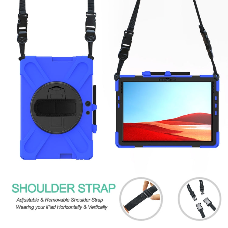 For Microsoft Surface Pro X / Pro X 2021 Shockproof Colorful Silicone + PC Protective Case with Holder & Hand Strap & Shoulder Strap & Pen Slot(Blue) - Others by buy2fix | Online Shopping UK | buy2fix