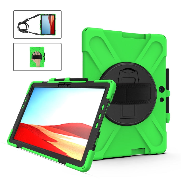 For Microsoft Surface Pro X / Pro X 2021 Shockproof Colorful Silicone + PC Protective Case with Holder & Hand Strap & Shoulder Strap & Pen Slot(Green) - Others by buy2fix | Online Shopping UK | buy2fix