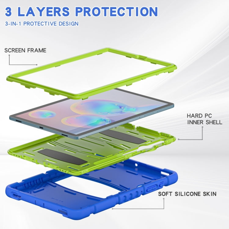For Samsung Galaxy Tab S6 T860 3-Layer Protection  Screen Frame + PC + Silicone Shockproof Combination Case with Holder(Blue+Lime) - Other Galaxy Tab PC by buy2fix | Online Shopping UK | buy2fix