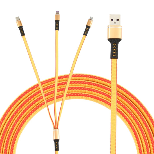 1.2m USB to 8 Pin + USB-C / Type-C + Micro USB 3 in 1 Nylon Braided Charging Cable(Yellow) - Multifunction Cable by buy2fix | Online Shopping UK | buy2fix