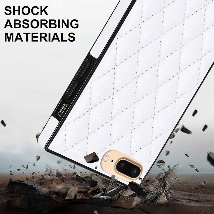 For iPhone SE 2022 / SE 2020 / 8 / 7 Elegant Rhombic Pattern Microfiber Leather +TPU Shockproof Case with Crossbody Strap Chain(White) - iPhone SE 2022 / 2020 / 8 / 7 Cases by buy2fix | Online Shopping UK | buy2fix