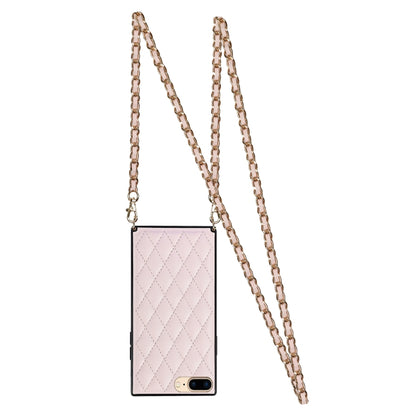 For iPhone SE 2022 / SE 2020 / 8 / 7 Elegant Rhombic Pattern Microfiber Leather +TPU Shockproof Case with Crossbody Strap Chain(Pink) - iPhone SE 2022 / 2020 / 8 / 7 Cases by buy2fix | Online Shopping UK | buy2fix