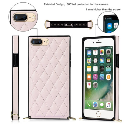 For iPhone SE 2022 / SE 2020 / 8 / 7 Elegant Rhombic Pattern Microfiber Leather +TPU Shockproof Case with Crossbody Strap Chain(Pink) - iPhone SE 2022 / 2020 / 8 / 7 Cases by buy2fix | Online Shopping UK | buy2fix