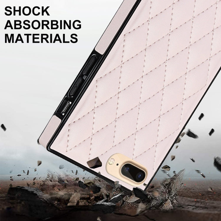 For iPhone SE 2022 / SE 2020 / 8 / 7 Elegant Rhombic Pattern Microfiber Leather +TPU Shockproof Case with Crossbody Strap Chain(Pink) - iPhone SE 2022 / 2020 / 8 / 7 Cases by buy2fix | Online Shopping UK | buy2fix