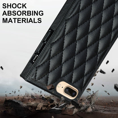 For iPhone SE 2022 / SE 2020 / 8 / 7 Elegant Rhombic Pattern Microfiber Leather +TPU Shockproof Case with Crossbody Strap Chain(Black) - iPhone SE 2022 / 2020 / 8 / 7 Cases by buy2fix | Online Shopping UK | buy2fix