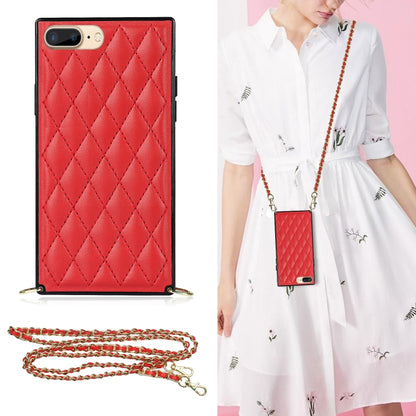 For iPhone SE 2022 / SE 2020 / 8 / 7 Elegant Rhombic Pattern Microfiber Leather +TPU Shockproof Case with Crossbody Strap Chain(Red) - iPhone SE 2022 / 2020 / 8 / 7 Cases by buy2fix | Online Shopping UK | buy2fix