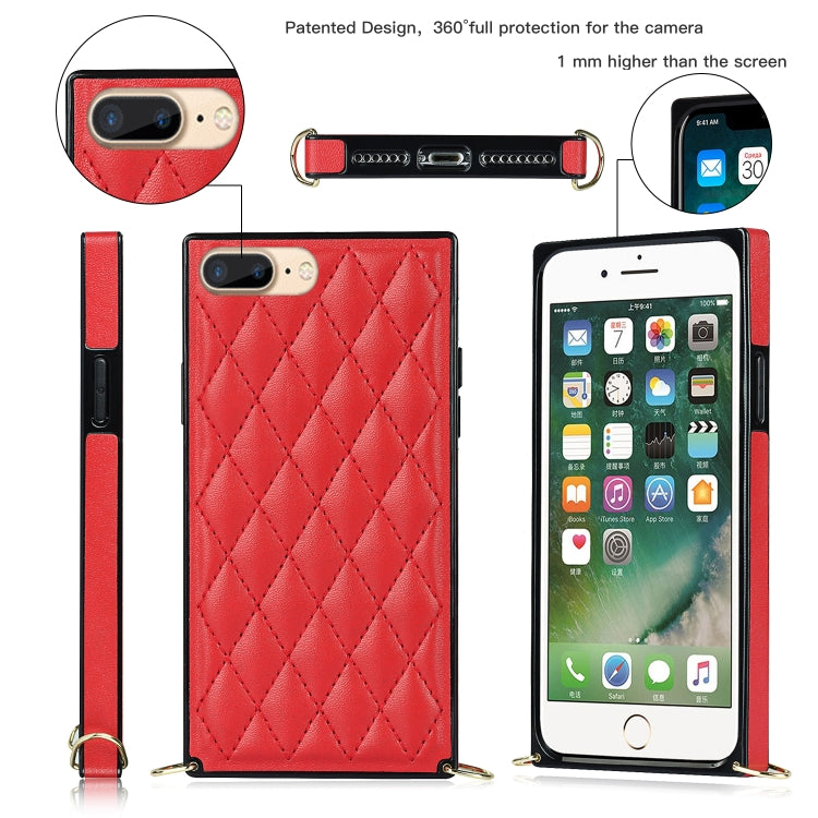 For iPhone SE 2022 / SE 2020 / 8 / 7 Elegant Rhombic Pattern Microfiber Leather +TPU Shockproof Case with Crossbody Strap Chain(Red) - iPhone SE 2022 / 2020 / 8 / 7 Cases by buy2fix | Online Shopping UK | buy2fix