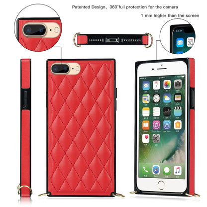 For iPhone SE 2022 / SE 2020 / 8 / 7 Elegant Rhombic Pattern Microfiber Leather +TPU Shockproof Case with Crossbody Strap Chain(Red) - iPhone SE 2022 / 2020 / 8 / 7 Cases by buy2fix | Online Shopping UK | buy2fix