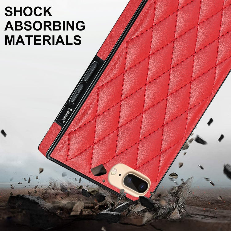For iPhone SE 2022 / SE 2020 / 8 / 7 Elegant Rhombic Pattern Microfiber Leather +TPU Shockproof Case with Crossbody Strap Chain(Red) - iPhone SE 2022 / 2020 / 8 / 7 Cases by buy2fix | Online Shopping UK | buy2fix