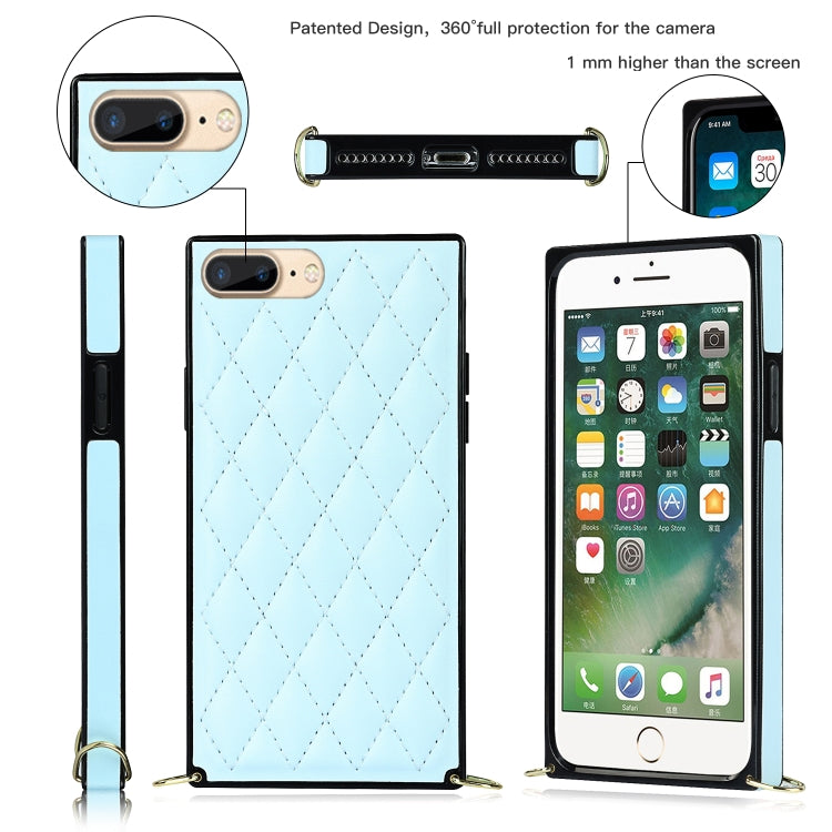 For iPhone SE 2022 / SE 2020 / 8 / 7 Elegant Rhombic Pattern Microfiber Leather +TPU Shockproof Case with Crossbody Strap Chain(Blue) - iPhone SE 2022 / 2020 / 8 / 7 Cases by buy2fix | Online Shopping UK | buy2fix