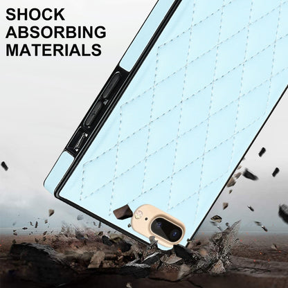 For iPhone SE 2022 / SE 2020 / 8 / 7 Elegant Rhombic Pattern Microfiber Leather +TPU Shockproof Case with Crossbody Strap Chain(Blue) - iPhone SE 2022 / 2020 / 8 / 7 Cases by buy2fix | Online Shopping UK | buy2fix