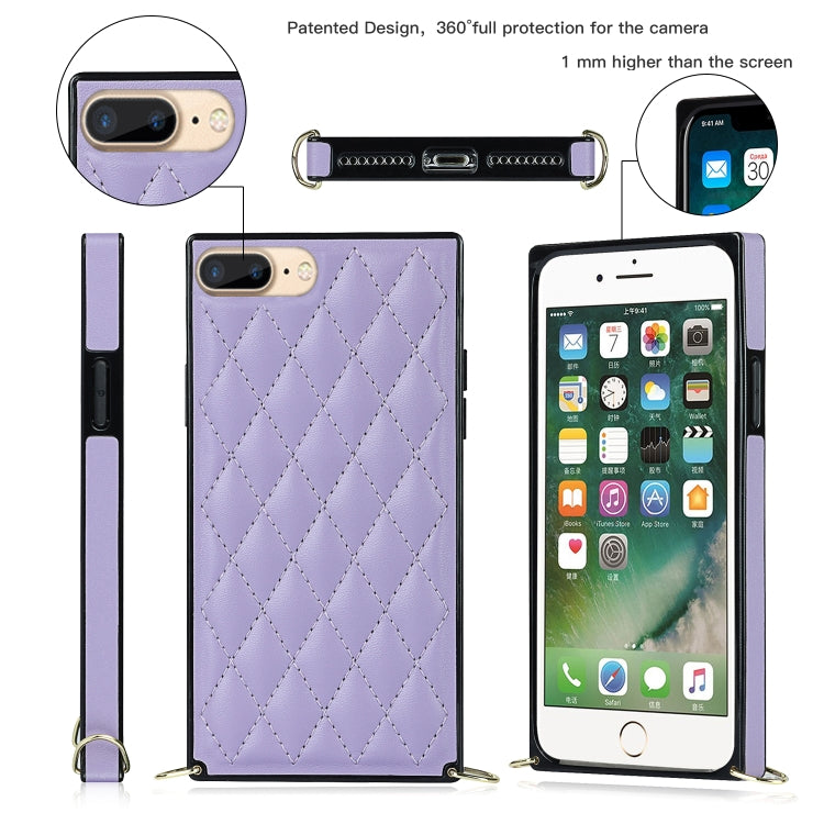 For iPhone SE 2022 / SE 2020 / 8 / 7 Elegant Rhombic Pattern Microfiber Leather +TPU Shockproof Case with Crossbody Strap Chain(Purple) - iPhone SE 2022 / 2020 / 8 / 7 Cases by buy2fix | Online Shopping UK | buy2fix