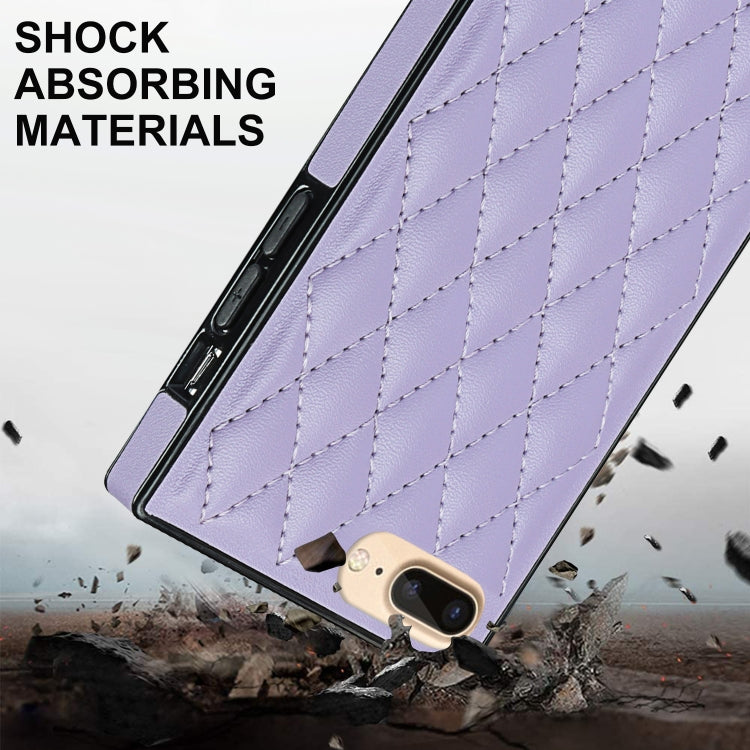 For iPhone SE 2022 / SE 2020 / 8 / 7 Elegant Rhombic Pattern Microfiber Leather +TPU Shockproof Case with Crossbody Strap Chain(Purple) - iPhone SE 2022 / 2020 / 8 / 7 Cases by buy2fix | Online Shopping UK | buy2fix