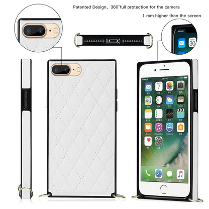 Elegant Rhombic Pattern Microfiber Leather +TPU Shockproof Case with Crossbody Strap Chain For iPhone 8 Plus / 7 Plus(White) - More iPhone Cases by buy2fix | Online Shopping UK | buy2fix