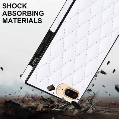 Elegant Rhombic Pattern Microfiber Leather +TPU Shockproof Case with Crossbody Strap Chain For iPhone 8 Plus / 7 Plus(White) - More iPhone Cases by buy2fix | Online Shopping UK | buy2fix