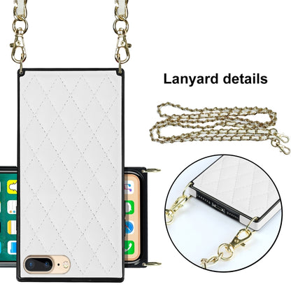 Elegant Rhombic Pattern Microfiber Leather +TPU Shockproof Case with Crossbody Strap Chain For iPhone 8 Plus / 7 Plus(White) - More iPhone Cases by buy2fix | Online Shopping UK | buy2fix